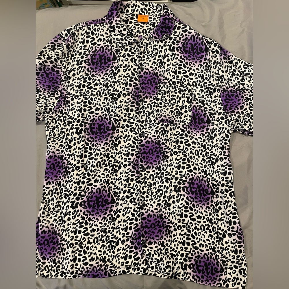 Purple Leopard Print Casual Button Down Shirt